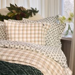 Checked Flannel Pillowcase, green/beige/white, Lexington