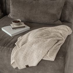 Strikket Plaid Square, beige melange, By LOHN