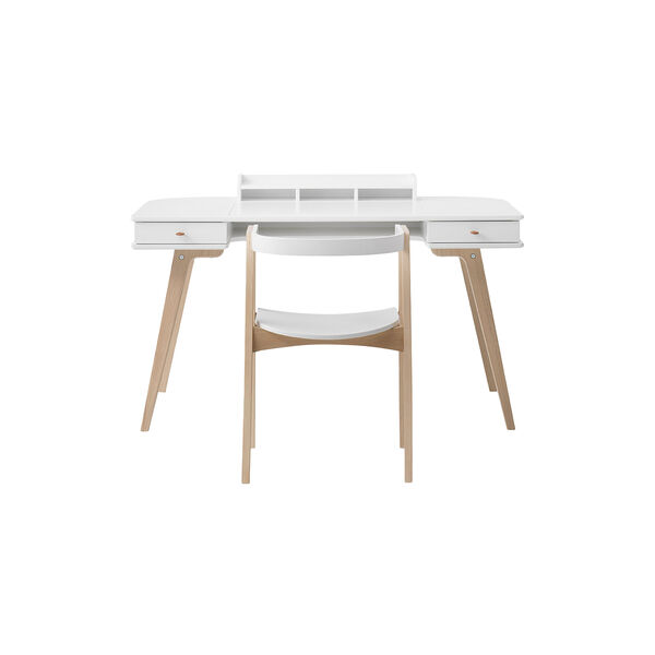 Wood skrivebord 66 cm & armstol s&aelig;t, hvid/eg, Oliver Furniture
