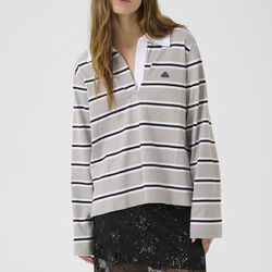 KBZuelma Striped Polo LS, zuelma stripe drizzle grey, Karen by Simonsen