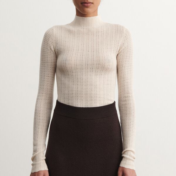 High Neck Pointelle Top, ecru, FUB