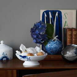 Blå Mega Riflet skål på fod 42 cl, Royal Copenhagen