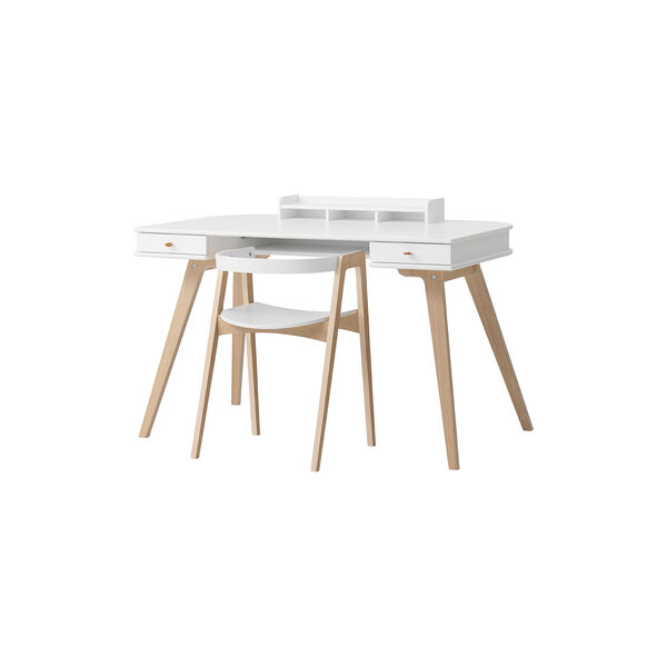 Wood skrivebord 72,6 cm & armstol s&aelig;t, hvid/eg, Oliver Furniture