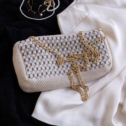 Strikket Clutch Kæde Multi, beige-blue-brown, By LOHN