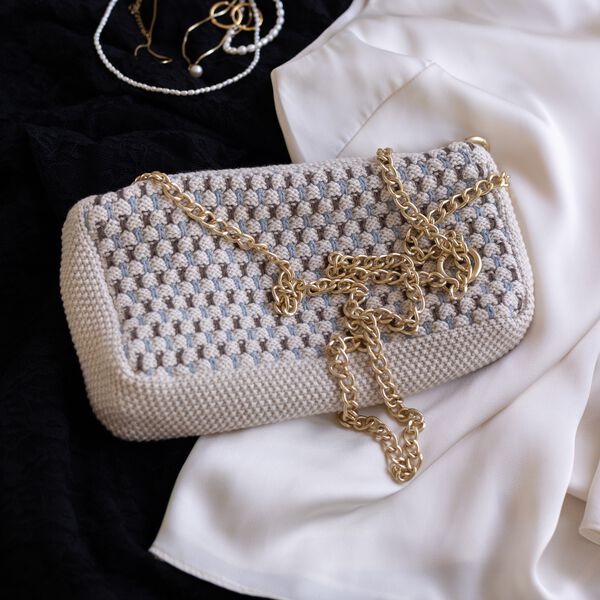 Strikket Clutch Kæde Multi, beige-blue-brown Strikket Clutch Kæde Multi, beige-blue-brown, By LOHN