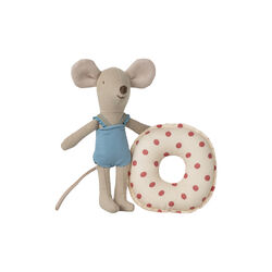 Lillesøster strandmus med badering, red dot, Maileg