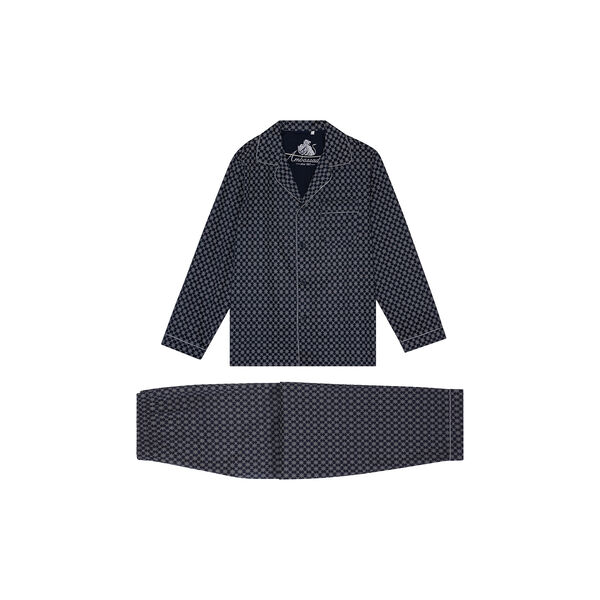 Megeve Pyjamas, navy off white print/grey piping, Ambassador 1867
