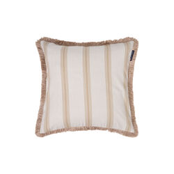 Striped Organic Cotton Fringe Pillow Cover, beige/white, Lexington