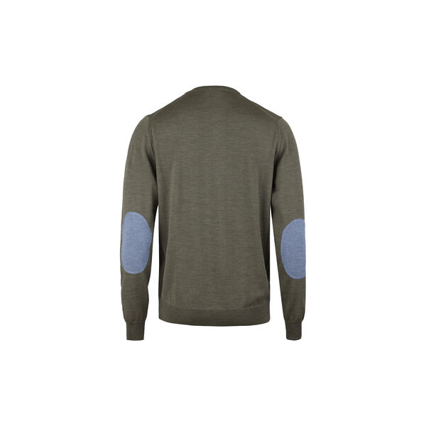 Sweater Knitted Crew Neck With Patch Merino Wool, green, Stenströms