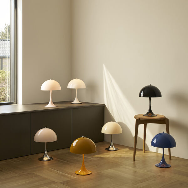 Panthella 250 Portable bordlampe, chrome opal blue grey, Louis Poulsen