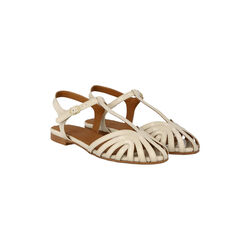 Flad sandal med smuk organisk frontdetalje, buttermilk, ANGULUS
