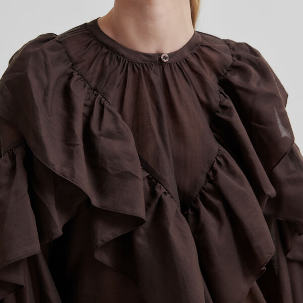 Fria Frill Blouse, chocolate plum, Second Female