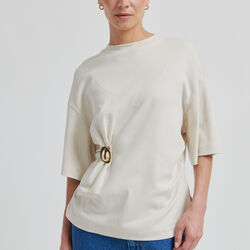 Enora Brooch Tee, soft beige, Second Female