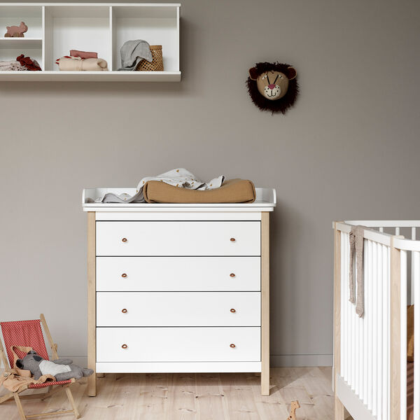 Wood puslekommode 4 skuffer, hvid/eg, Oliver Furniture