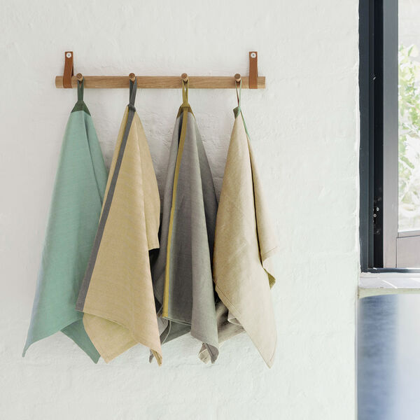 Tea towel herringbone twill 2 stk., taupe/green, EKTA Living