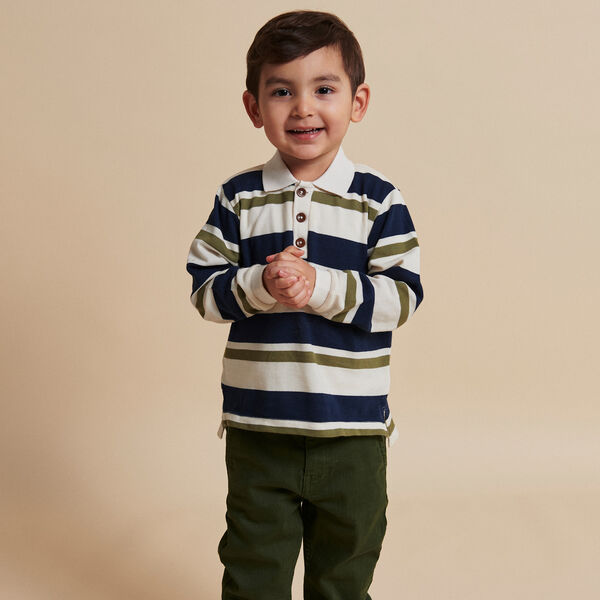 Striped Pique Polo w. LS, green combi, Copenhagen Colors Organics