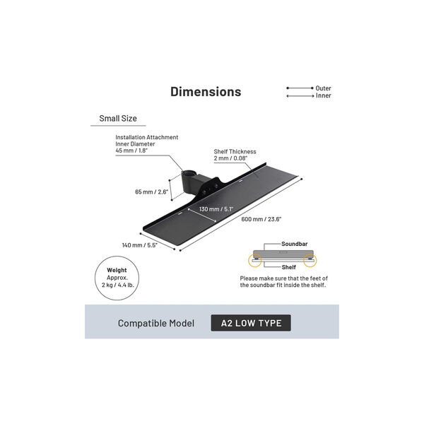 Sound Bar Shelf Small for Low, black, Wall Collection