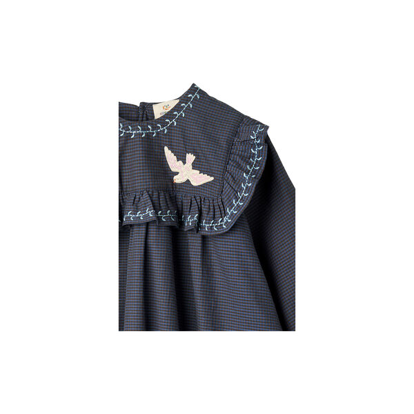 Checkered Dress w. Embroidery and Ruffle, brown/blue check comb., Copenhagen Colors Organics