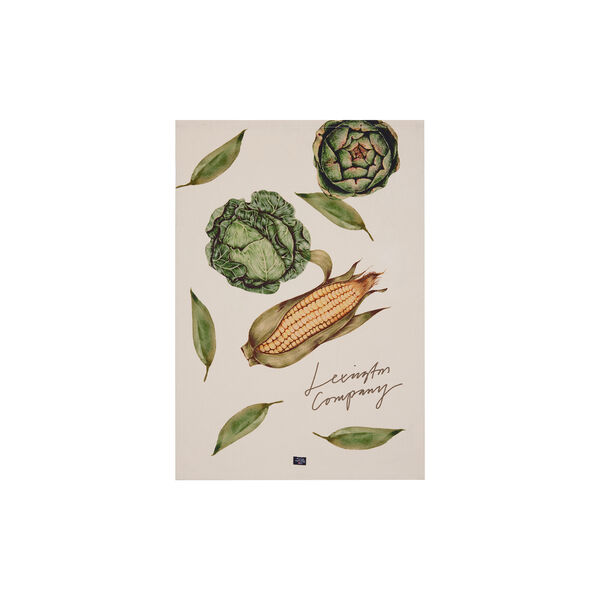 Organic Cotton Kitchen Towel, white/olive, Lexington