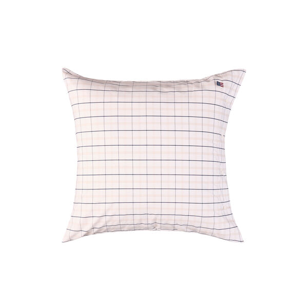Icons White/Beige/Navy Checked Cotton Poplin Pillowcase, white/beige/navy, Lexington