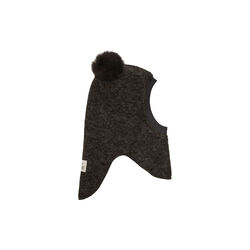 Balaclava Wool Alpaca Pompoms, dark brown melange, HUTTEliHUT