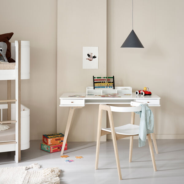 Wood skrivebord 66 cm & armstol s&aelig;t, hvid/eg, Oliver Furniture