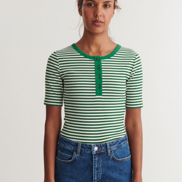 Ludmilla SS Stripe Granddad, abundant green/whisper white, Basic Apparel