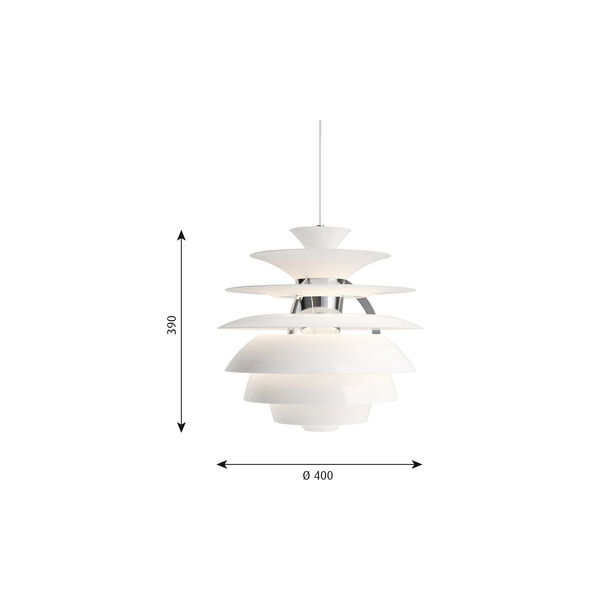 PH Snowball pendel, white/high lustre chrome plated, Louis Poulsen