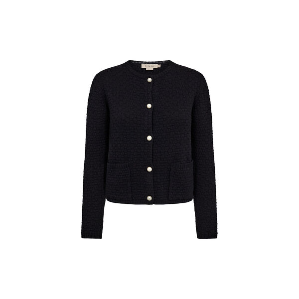 Cardigan 2 Pockets And Pearls, matis jacquard black, ELISE GUG