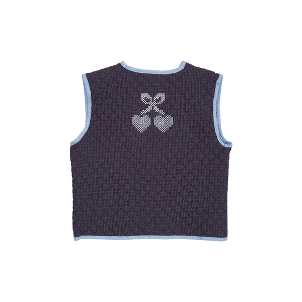 Checkered Quilted Vest w. Embroirdey, brown/blue check comb., Copenhagen Colors Organics
