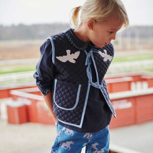 Checkered Quilted Vest w. Embroirdey, brown/blue check comb., Copenhagen Colors Organics