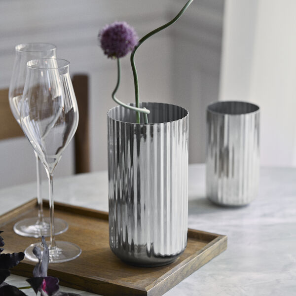 Lyngby Vase 15,5 cm, rustfrit st&aring;l, Lyngby Porcel&aelig;n