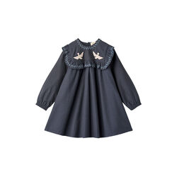 Checkered Dress w. Embroidery and Ruffle, brown/blue check comb., Copenhagen Colors Organics